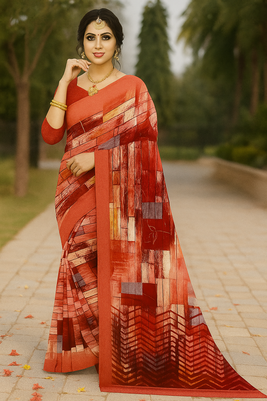 Printed with Chevron Detailing Saree - Sunita Style & Grace