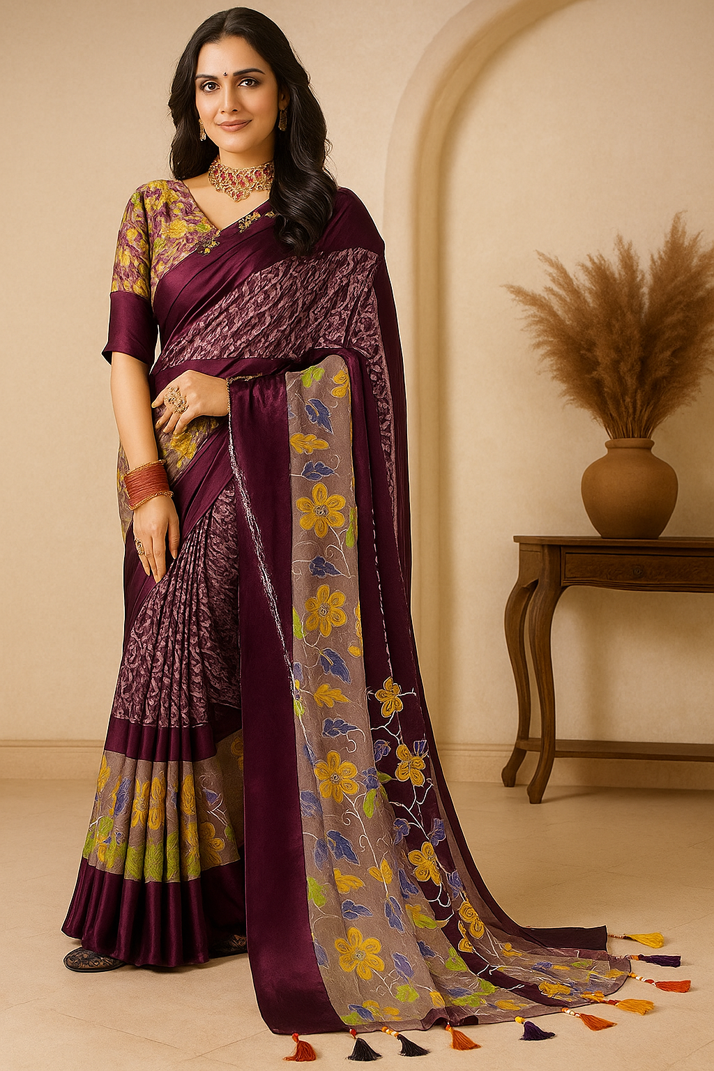 Elegant Floral Silk Blend Sarees - Sunita Style & Grace
