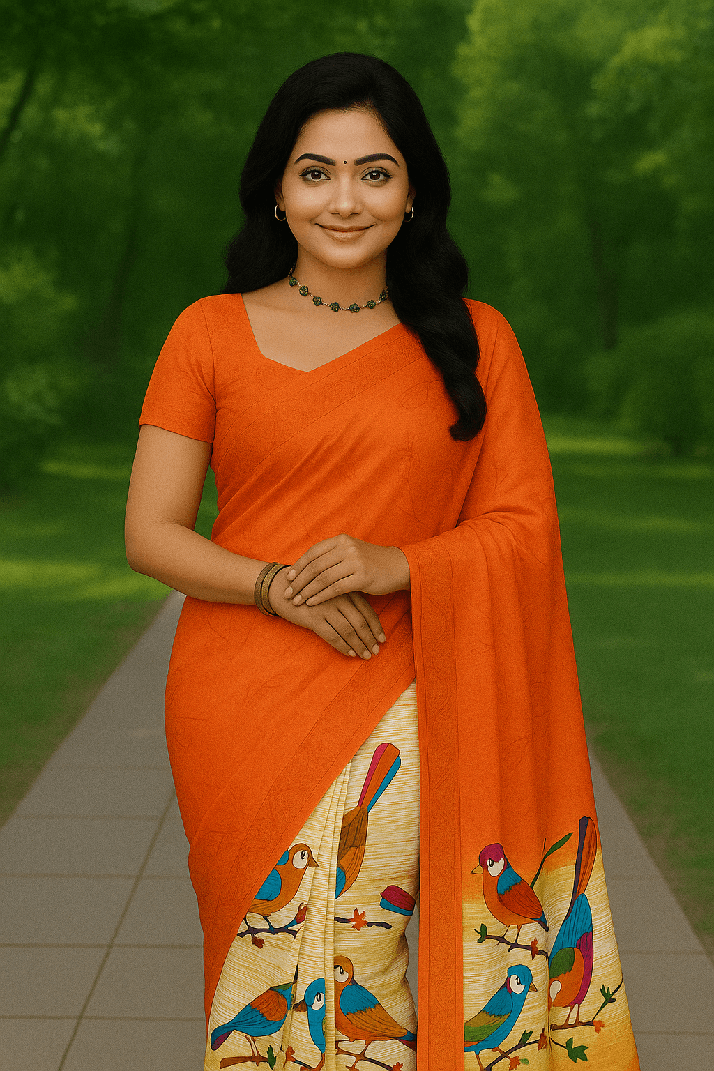 Elegant Printed Bird Motif Saree