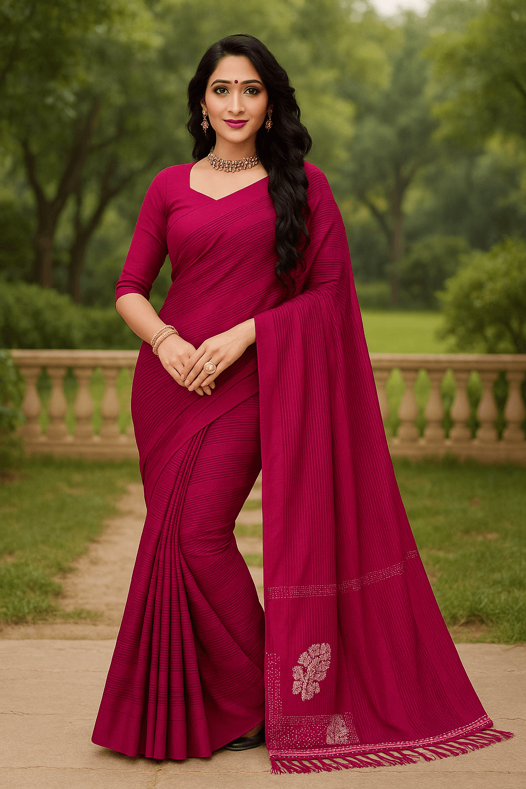 Elegant Plain Weave Saree with Subtle Detailing