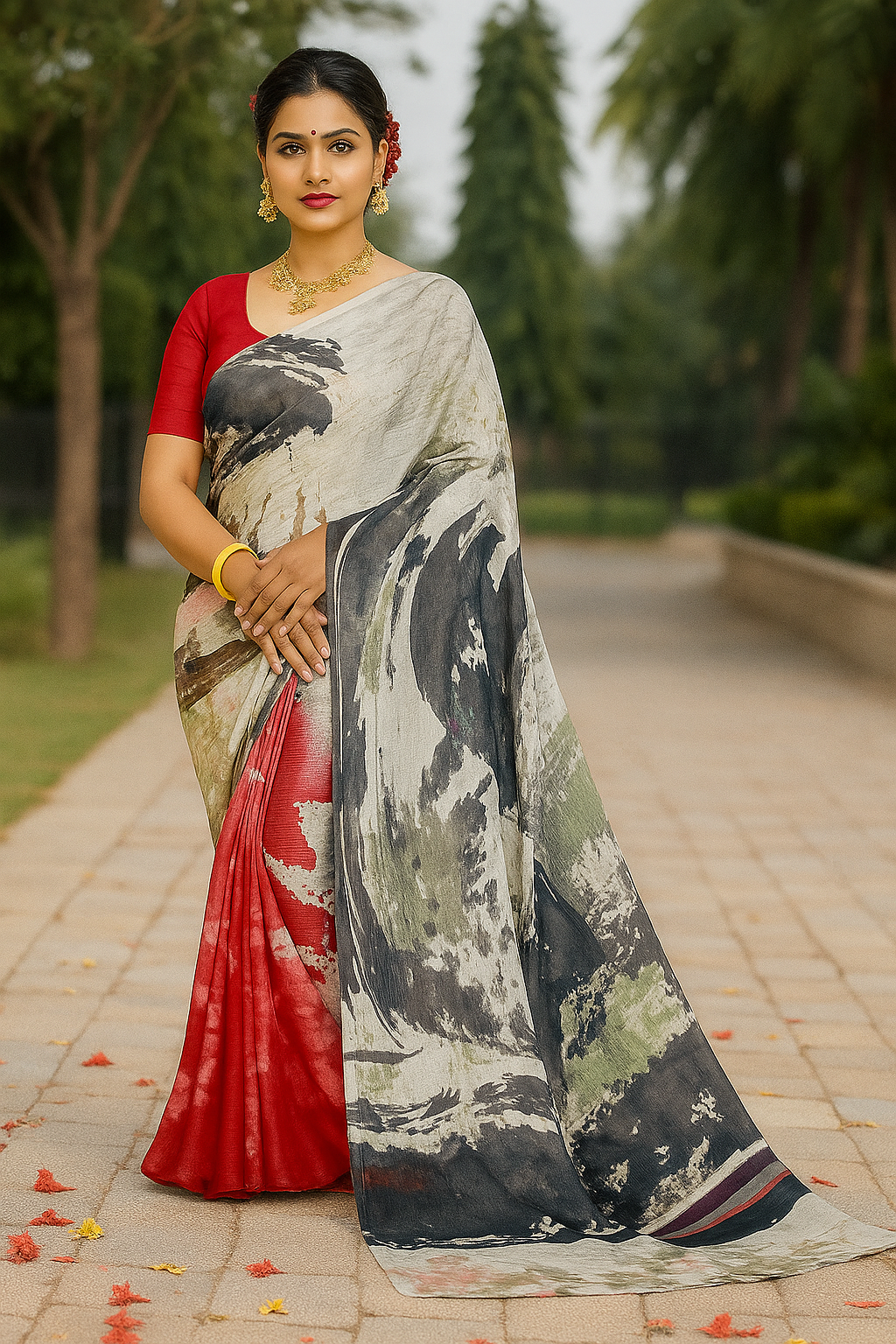 Duel Colored Printed Saree - Sunita Style & Grace