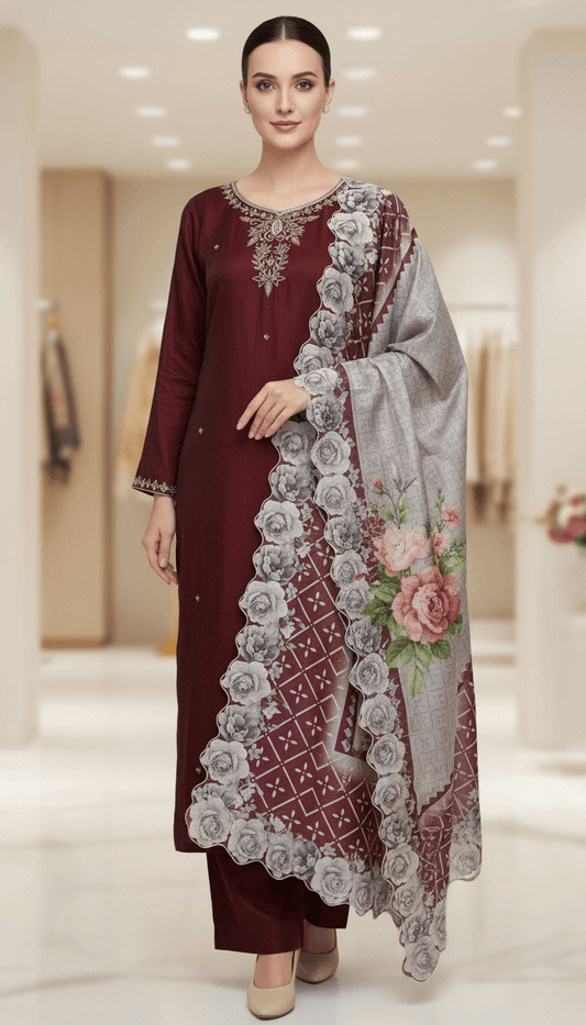 Maroon salwar suit set radiates elegance