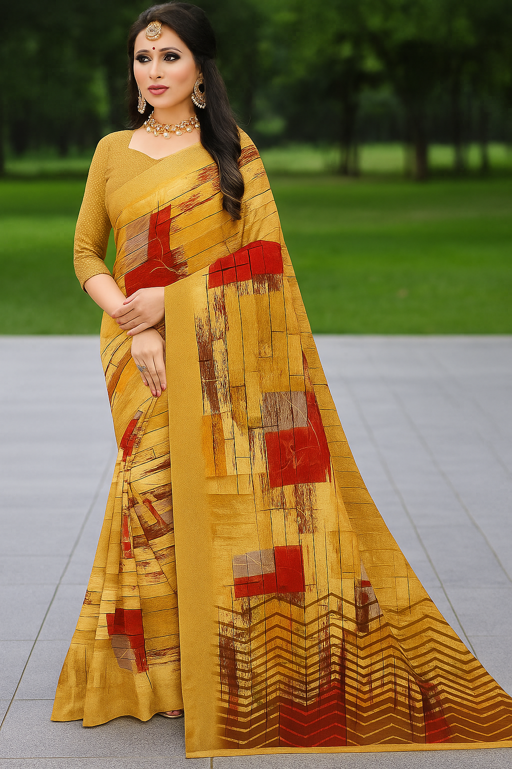 Printed with Chevron Detailing Saree - Sunita Style & Grace