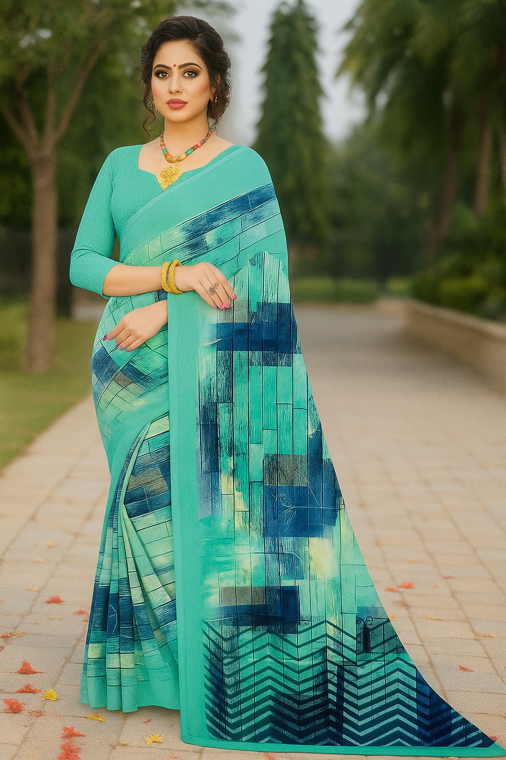 Printed with Chevron Detailing Saree - Sunita Style & Grace