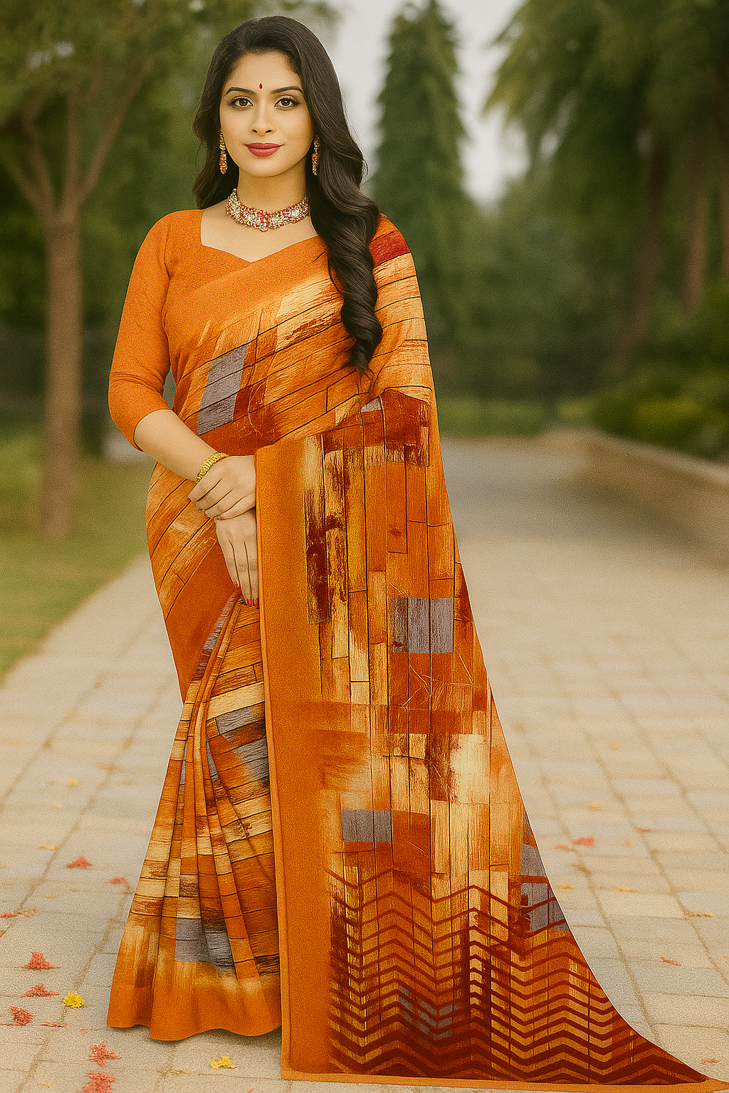 Printed with Chevron Detailing Saree - Sunita Style & Grace