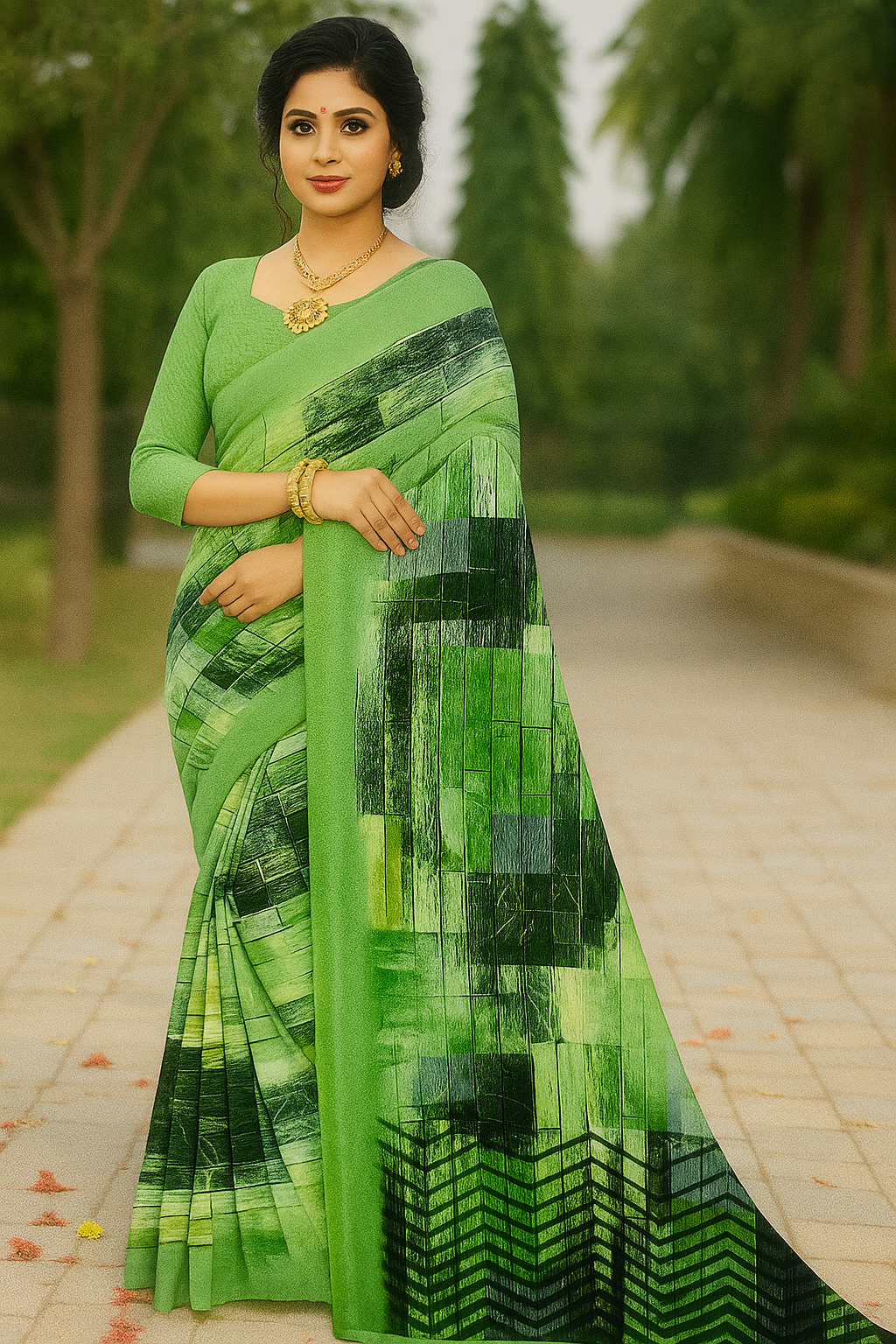 Printed with Chevron Detailing Saree - Sunita Style & Grace