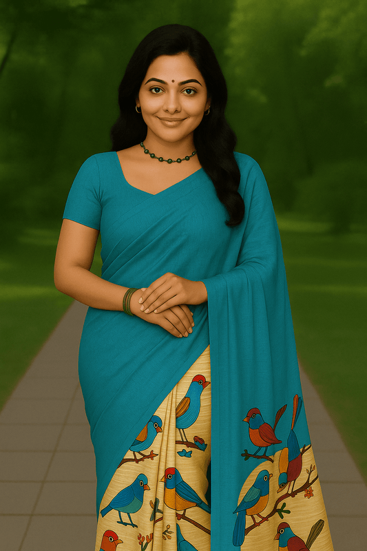 Elegant Printed Bird Motif Saree