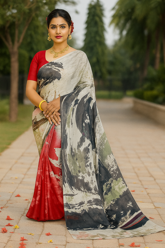 Duel Colored Printed Saree - Sunita Style & Grace