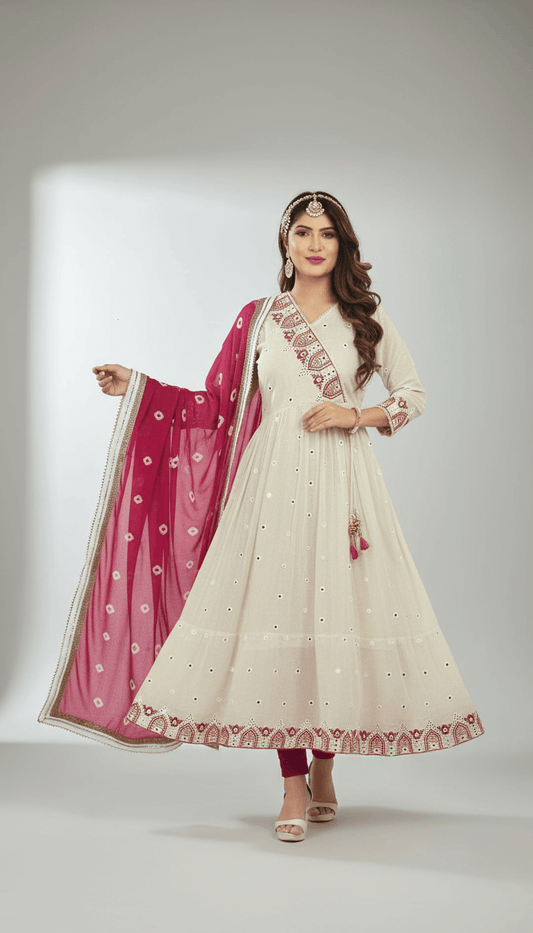 Soft cream-colored flared kurta