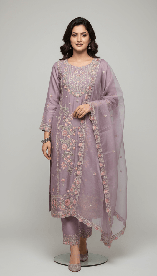 Pastel Lavender Embroidered Suit Set